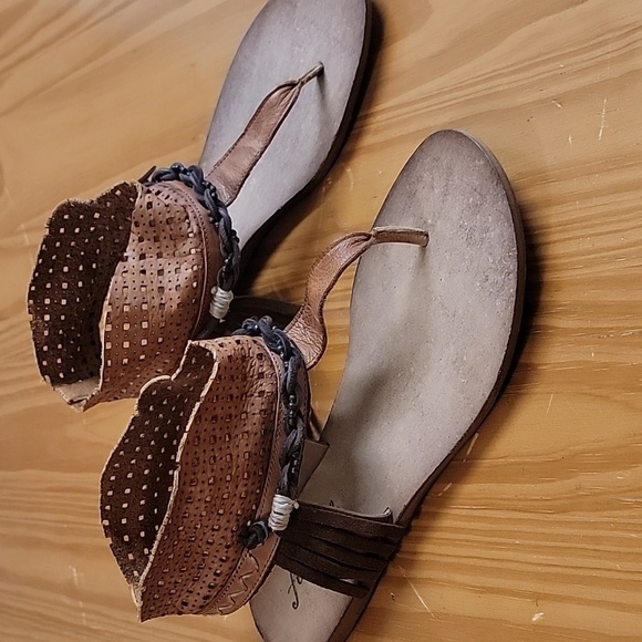 New Free People Boho Leather Fringe Sandals, 10 - Picture 3 of 11